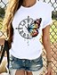 baratos T-shirts-Mulheres Camiseta 100% Algodão Borboleta Estampas Abstratas Branco e Preto Gato Preto Manga Curta Diário Decote Redondo Delgado