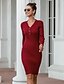 cheap Elegant Dresses-Women&#039;s Sweater Jumper Dress Knee Length Dress Black Wine Khaki Long Sleeve Fall Winter V Neck Work 2021 One-Size