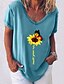 abordables T-shirts-Mujer Camiseta Gráfico Escote en Pico Tops Ajuste regular Algodón Azul Piscina Gris Blanco