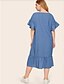cheap Plus Size Dresses-Women&#039;s A Line Dress Midi Dress Blue Short Sleeve Solid Color Summer Round Neck Casual 2021 XL XXL 3XL 4XL / Plus Size