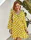 cheap Plus Size Dresses-Women&#039;s A Line Dress Short Mini Dress Black Yellow Royal Blue Long Sleeve Polka Dot Print Spring Summer V Neck Casual 2021 XL XXL 3XL 4XL / Plus Size