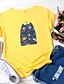 preiswerte T-shirts-Damen T-Shirt Karikatur Druck Rundhalsausschnitt Grundlegend Oberteile 100% Baumwolle Weiß Schwarz Gelb