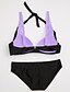 cheap Bikini-Women&#039;s Bikini Swimsuit Push Up Color Block Lilac Swimwear Halter Neck Bathing Suits / Padded Bras