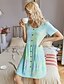 preiswerte Two Piece Sets-Damen Etuikleid Knielanges Kleid Blau Grün Kurzarm Batik Sommer Rundhalsausschnitt Freizeit 2021 S M L XL