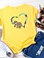 cheap T-Shirts-Women&#039;s T shirt Heart Color Block Animal Print Round Neck Basic Tops 100% Cotton White Black Yellow