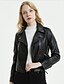 cheap Jackets-Women&#039;s Solid Colored Fall Jacket Short Daily Long Sleeve PU Coat Tops Black