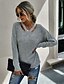cheap Women&#039;s Sweaters-Women&#039;s Pullover Sweater Jumper Knit Hollow Out Knitted Tunic V Neck Solid Colored Streetwear Drop Shoulder Fall Winter Blue Gray S M L / Long Sleeve / Loose