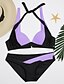 cheap Bikini-Women&#039;s Bikini Swimsuit Push Up Color Block Lilac Swimwear Halter Neck Bathing Suits / Padded Bras