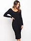 cheap Elegant Dresses-Women&#039;s Sweater Jumper Dress Midi Dress Black Red Light Blue Long Sleeve Fall V Neck Hot Cap Sleeve 2021 S M L XL XXL