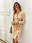 cheap Elegant Dresses-Women&#039;s Sweater Jumper Dress Knee Length Dress Yellow Wine Army Green Beige Long Sleeve Fall Winter V Neck Casual Cotton 2021 S M L XL