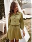 cheap Casual Dresses-Women&#039;s Sheath Dress Short Mini Dress Black Army Green Khaki 3/4 Length Sleeve Solid Color Spring Summer Shirt Collar Casual 2021 S M L XL