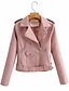 cheap Jackets-Women&#039;s Solid Colored Spring &amp;  Fall Faux Leather Jacket Short Daily Long Sleeve PU Coat Tops Black