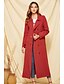 cheap Coats &amp; Trench Coats-Women&#039;s Trench Coat Fall &amp; Winter Daily Long Coat Regular Fit Jacket Long Sleeve Solid Colored Red