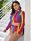 cheap Tankini-Women&#039;s Tankini Swimsuit Zipper Rainbow Swimwear Bathing Suits Colorful / Padded Bras