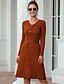 cheap Elegant Dresses-Women&#039;s Sweater Jumper Dress Knee Length Dress Black Brown Beige Long Sleeve Fall Winter V Neck Hot Casual 2021 One-Size