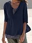 cheap Tops &amp; Blouses-Women&#039;s Shirt Blouse Solid Colored Blue Light Grey Light Blue Half Sleeve Daily Hawaiian Basic Beach Round Neck Loose Fit