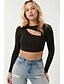 cheap New in Tops-Women&#039;s Blouse Shirt Solid Colored Long Sleeve Cut Out Round Neck Tops Cotton Basic Top White Black