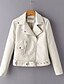 cheap Jackets-Women&#039;s Solid Colored Spring &amp;  Fall Notch lapel collar Faux Leather Jacket Regular Daily Long Sleeve PU Coat Tops White