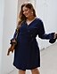 cheap Plus Size Dresses-Women&#039;s Swing Dress Knee Length Dress Navy Blue Long Sleeve Solid Color Fall Winter V Neck Casual Flare Cuff Sleeve 2021 XL XXL 3XL / Plus Size