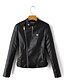 cheap Jackets-Women&#039;s Solid Colored Patchwork Basic Fall Faux Leather Jacket Short Daily Long Sleeve PU Coat Tops Black