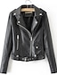 cheap Jackets-Women&#039;s Solid Colored Spring &amp;  Fall Faux Leather Jacket Short Daily Long Sleeve PU Coat Tops Black