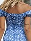 cheap Boho Dresses-Women&#039;s Chiffon Dress Midi Dress Blue Short Sleeve Floral Summer Off Shoulder Hot Boho 2021 S M L XL XXL 3XL 4XL 5XL