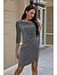 cheap Elegant Dresses-Women&#039;s Sheath Dress Short Mini Dress Gray Half Sleeve Solid Color Fall Summer Round Neck Work Casual 2021 S M L XL