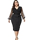 cheap Plus Size Dresses-Women&#039;s A Line Dress Knee Length Dress Black Long Sleeve Solid Color Summer V Neck Casual 2021 XL XXL 3XL 4XL / Plus Size