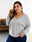 cheap Plus Size Sweaters-Women&#039;s Solid Colored Pullover Long Sleeve Plus Size Loose Sweater Cardigans V Neck Fall Winter Gray