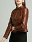 cheap Jackets-Women&#039;s Solid Colored Spring &amp;  Fall Faux Leather Jacket Regular Daily Long Sleeve PU Coat Tops Black