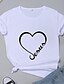 billige T-shirts-Dame T skjorte Hjerte Grafiske trykk Kjærlighed Trykt mønster Rund hals Grunnleggende Topper 100 % bomull Hvit Svart Gul