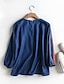 cheap Tops &amp; Blouses-Women&#039;s Shirt Blouse Blue Light Blue Color Block Print 3/4 Length Sleeve Daily Round Neck Cotton Loose Fit Fall