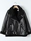 cheap Furs &amp; Leathers-Women&#039;s Solid Colored Winter Faux Leather Jacket Short Daily Long Sleeve PU Coat Tops Black