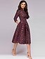 cheap Elegant Dresses-Women&#039;s A Line Dress Midi Dress Red 3/4 Length Sleeve Floral Print Spring Round Neck Hot Going out S M L XL XXL