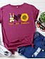 cheap T-Shirts-Women&#039;s T shirt Floral Graphic Text Print Round Neck Basic Tops 100% Cotton White Yellow Blushing Pink