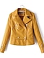 cheap Jackets-Women&#039;s Faux Leather Jacket Daily Spring &amp;  Fall Short Coat Regular Fit Jacket Long Sleeve Solid Colored Yellow Black