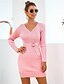 preiswerte Elegantes Damenkleid-Damen Pullover Pullover Kleid Minikleid Schwarz Rosa Langarm Herbst Winter V-Ausschnitt Büro Baumwolle 2021 Einheitsgröße