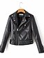 cheap Jackets-Women&#039;s Solid Colored Spring &amp;  Fall Notch lapel collar Jacket Regular Daily Long Sleeve Faux Leather Coat Tops Black