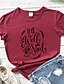 cheap T-Shirts-Women&#039;s T shirt Graphic Text Graphic Prints Print Round Neck Basic Tops 100% Cotton Black Purple Red