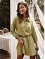 cheap Casual Dresses-Women&#039;s Sheath Dress Short Mini Dress Black Army Green Khaki 3/4 Length Sleeve Solid Color Spring Summer Shirt Collar Casual 2021 S M L XL