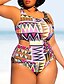 cheap Bikini-Women&#039;s Bikini Swimsuit Geometric High Waist Normal Swimwear Bathing Suits Blue Purple Blushing Pink