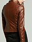 preiswerte Damen Jacken-Damen Solide Frühling &amp; Herbst Lederjacken Standard Alltag Langarm PU Mantel Oberteile Schwarz