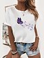 billige T-shirts-Dame T skjorte Sommerfugl Splitt Katt Svart Sommerfugl Grafiske trykk Daglig Kortermet Rund hals 100 % bomull Tynn S