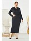 cheap Plus Size Dresses-Women&#039;s Sheath Dress Midi Dress Black Blue Wine Long Sleeve Solid Color Zipper Fall Round Neck Sexy 2021 XL XXL 3XL 4XL 5XL / Plus Size