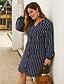 cheap Plus Size Dresses-Women&#039;s Shift Dress Knee Length Dress Royal Blue Long Sleeve Striped Print Spring Summer V Neck Casual 2021 XL XXL 3XL 4XL / Plus Size
