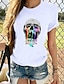 billige T-shirts-Dame T-shirt Grafiske tryk Dødningehoveder Printer Rund hals Toppe 100 % bomuld Hvid