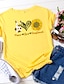 cheap T-Shirts-Women&#039;s T shirt Floral Graphic Text Print Round Neck Basic Tops 100% Cotton White Yellow Blushing Pink