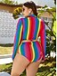 cheap Tankini-Women&#039;s Tankini Swimsuit Zipper Rainbow Swimwear Bathing Suits Colorful / Padded Bras