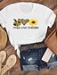 economico T-shirts-Per donna maglietta Pop art Testo Stampe astratte Con stampe Rotonda Top 100% cotone Essenziale Top basic Bianco Nero Viola