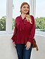 cheap Plus Size Tops-Women&#039;s Plus Size Lace Shirt Shirt Blouse Solid Colored Pink Red Lace up Long Sleeve Daily Basic V Neck Loose Fit Lantern Sleeve Fall